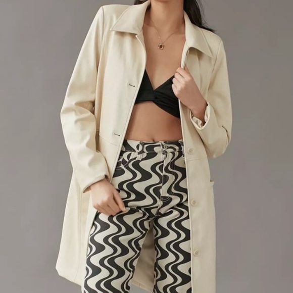 Urban Outfitters Tessa Trench Coat NWT Women’s XXL Ivory Vegan Leather Longline - Picture 3 of 17